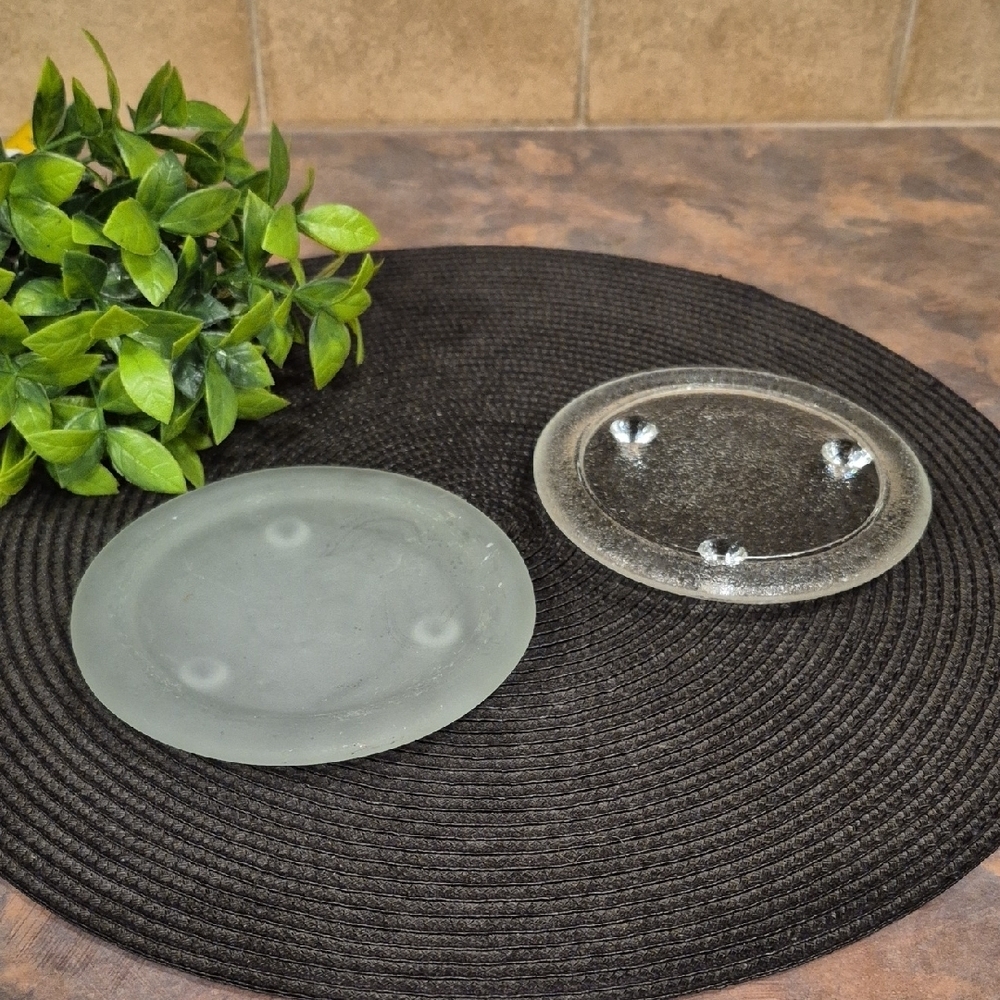 FOOTED Clear and Frosted Glass Pillar/ Ball Candleholder Plates, Set of 2